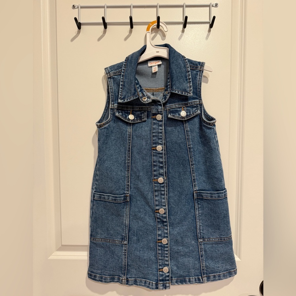 Cat & Jack Girls' Denim Button-Front Sleeveless Dress - Blue